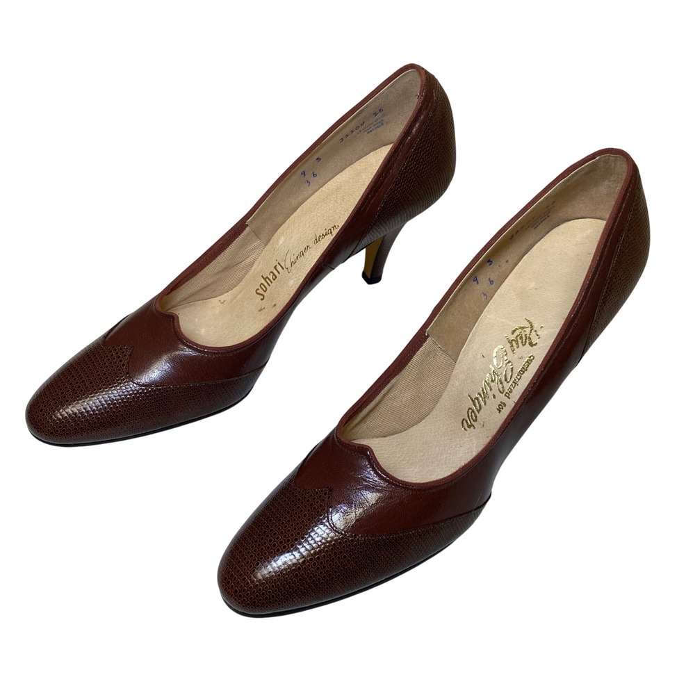 Ray‎ Shinger Custom Design Brown Textured Leather Pumps Italy Women's 9.5 AA